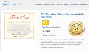 bluelife.com review on the 2017 Tierra Roja Cabernet Sauvignon
